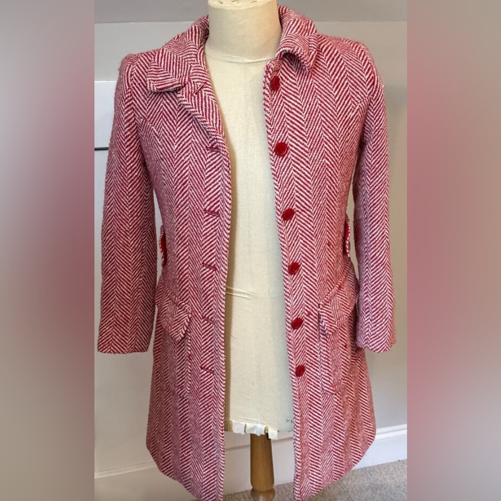 MODA INTERNATIONAL RED/CREAM WOOL BLEND PEACOAT